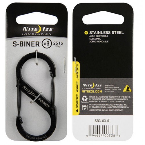Nite Ize S-Biner Black Stainless Steel Size #3 (3"), Carabiner